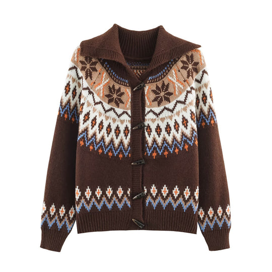 Damen Grobgestrickter Norweger-Cardigan mit Schalkragen und Hornknopfleiste Nord Taschen