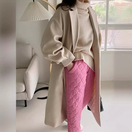 Damen Longline Wollmix-Mantel mit kastiger Oversize-Passform und cleanem Revers Nord Taschen
