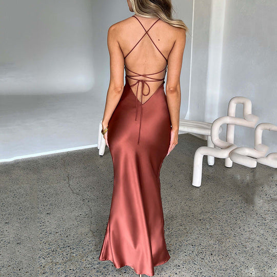 Damen Elegantes Figurbetontes Maxikleid mit Spaghettiträgern