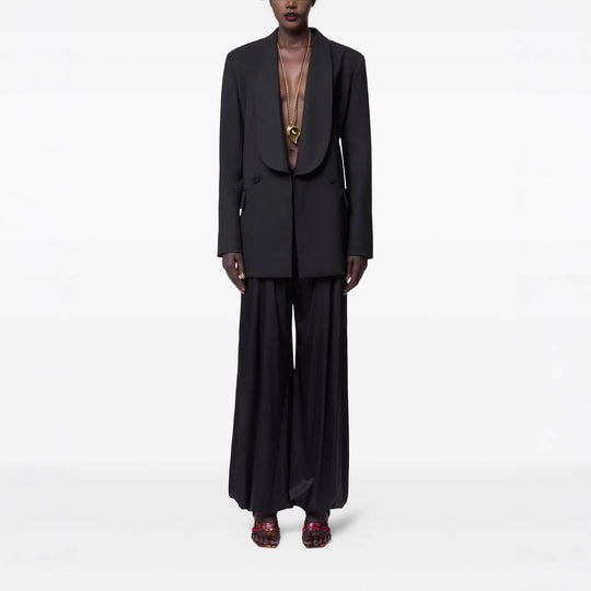 Damen Oversized Smoking-Longblazer mit tiefem Schalkragen und verlängerter Schulterlinie Nord Taschen