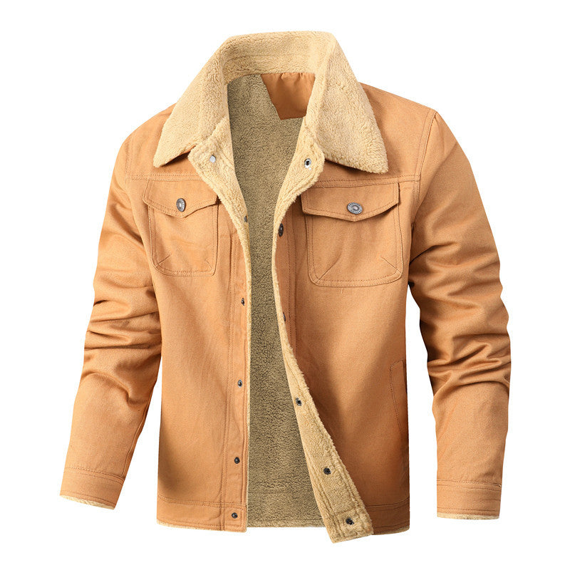 Herren Lässige Sherpa-gefütterte Canvas-Truckerjacke mit Hemdkragen Nord Taschen