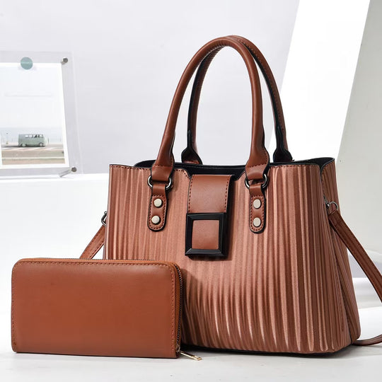 Damen elegante Handtasche mit Rippstruktur und praktischem Portemonnaie Nord Taschen