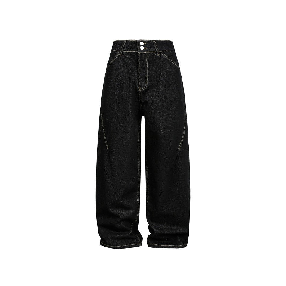 Damen Weite High‑Waist Baggy-Jeans aus schwerem Denim mit Kontrastnähten Nord Taschen