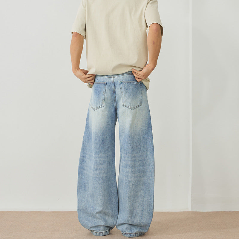 Herren Extreme Baggy-Denimhose im bodenlangen Palazzoschnitt mit tiefem Schritt Nord Taschen