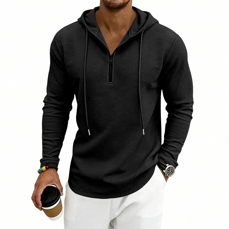 Herren Lässiges Waffelstruktur-Hoodie mit halbem Reißverschluss und Kapuze Nord Taschen