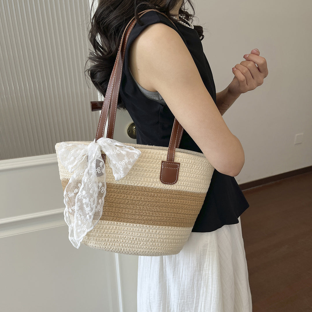 Damen trendige Basttasche mit elegantem Spitzen-Detail Nord Taschen