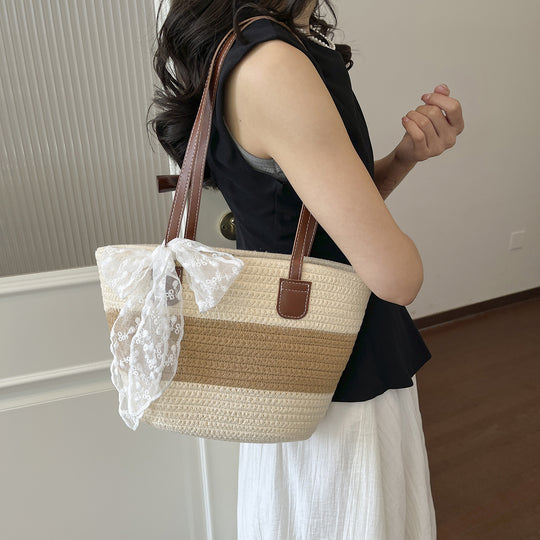 Damen trendige Basttasche mit elegantem Spitzen-Detail Nord Taschen