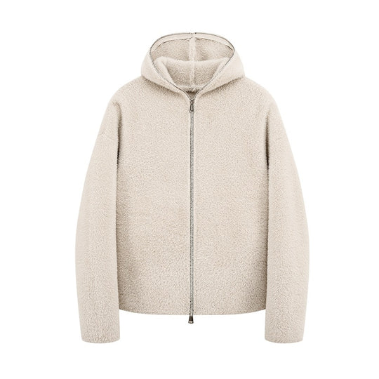 Damen Kurz geschnittene Teddy-Fleece-Kapuzenjacke mit Metall-Reißverschluss Nord Taschen