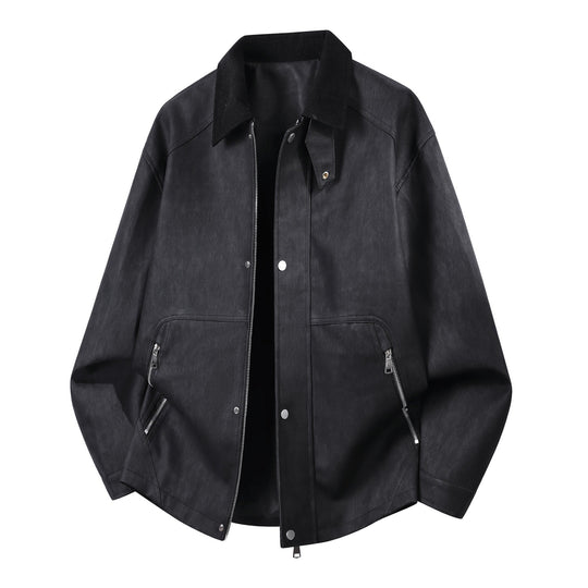 Herren Robuste Kunstleder‑Bomberjacke mit Cordkragen, Zwei‑Wege‑Reißverschluss & Reißverschluss‑Taschen Nord Taschen
