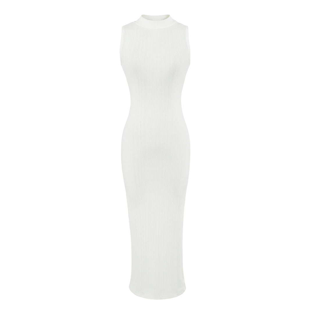 Damen Midikleid in Rippstrick, ärmelloses Slim‑Fit mit Stehkragen Nord Taschen