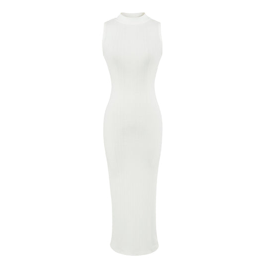 Damen Midikleid in Rippstrick, ärmelloses Slim‑Fit mit Stehkragen Nord Taschen