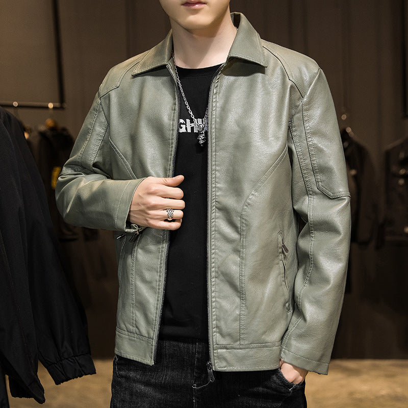 Herren Minimalistisches Lederoptik-Zip-Blouson mit ergonomischen Nahtlinien und Hemdkragen Nord Taschen