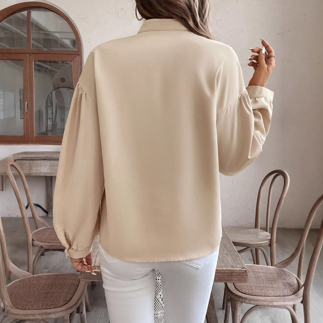 Damen Bluse mit Stehkragen, bestickter V‑Passe und ballonärmeln Nord Taschen