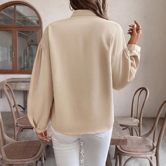 Damen Bluse mit Stehkragen, bestickter V‑Passe und ballonärmeln Nord Taschen