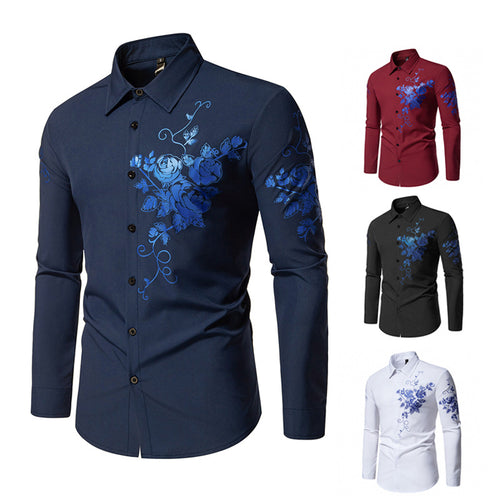 Herren Slim-Fit Langarmhemd mit floralem Print und tailliertem Schnitt Nord Taschen