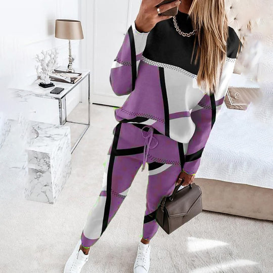 Damen Gemustertes Lounge-Set aus Feinstrick mit Kordelzug, Raglanärmeln und tapered Hose Nord Taschen