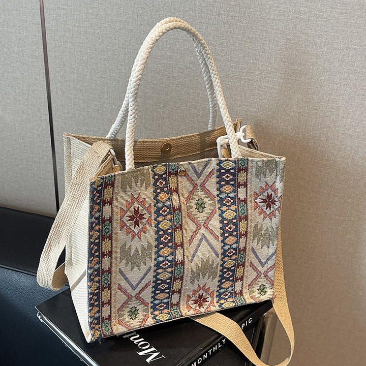 Damen Jute-Tasche mit traditionellem Ethno-Muster Nord Taschen