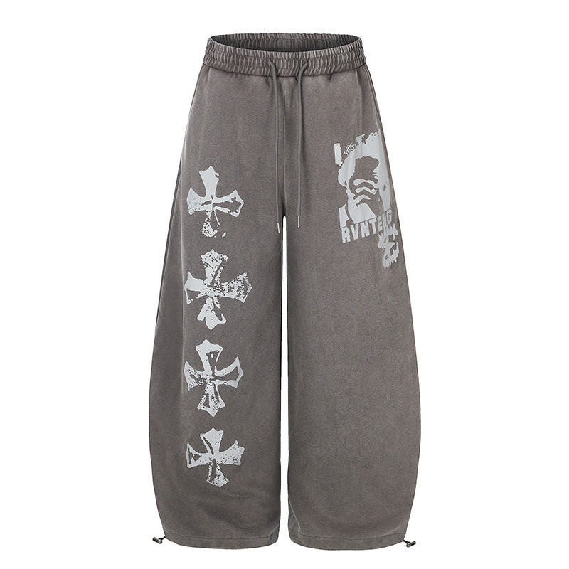 Damen Extraweite Palazzo‑Sweathose mit Tunnelzugbund, verstellbarem Saum und Gothic-Print Nord Taschen