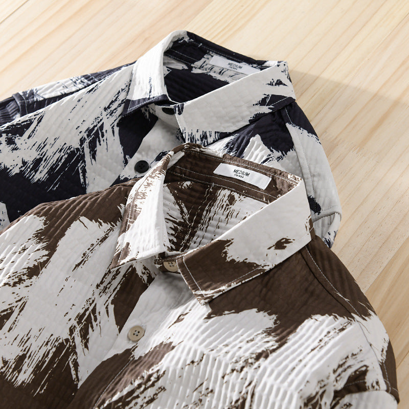 Herren Gekreppte Overshirt‑Hemdjacke mit abstraktem Pinselprint und Brusttasche Nord Taschen