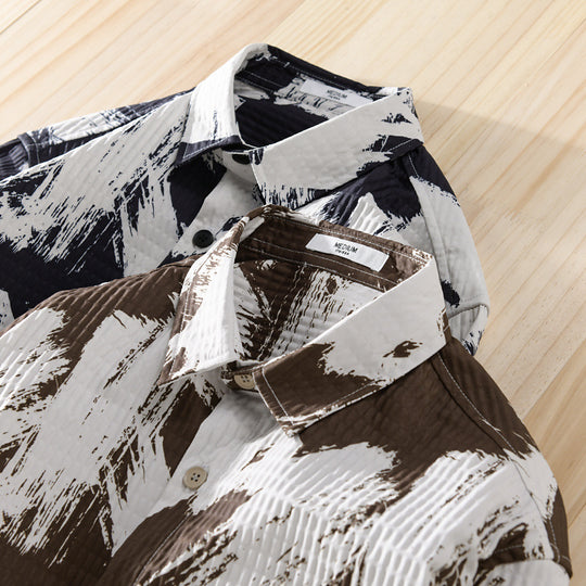 Herren Gekreppte Overshirt‑Hemdjacke mit abstraktem Pinselprint und Brusttasche Nord Taschen