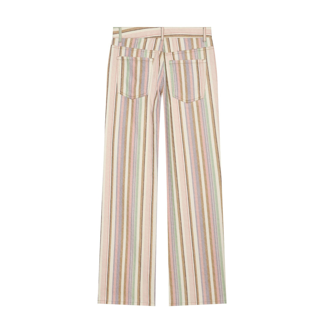 Damen Hochtaillierte Leinenoptik‑Palazzohose mit vertikalem Pastellstreifenmuster Nord Taschen