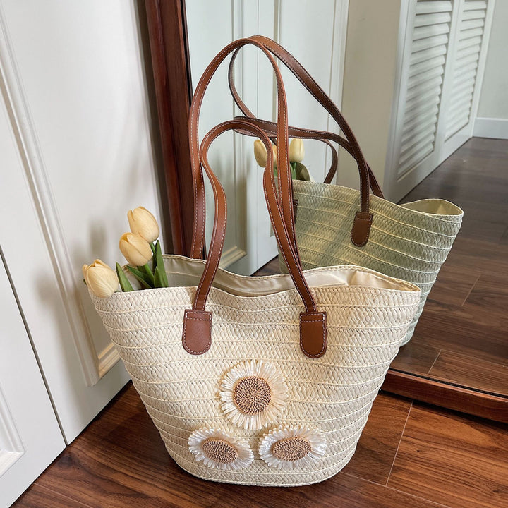 Damen Strandtasche mit dekorativen Sonnenblumenapplikationen Nord Taschen