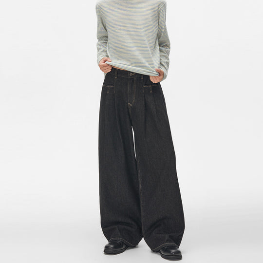 Damen High‑Waist Plissée-Denim-Palazzohose mit ultrabreitem Bein und verlängertem Saum Nord Taschen