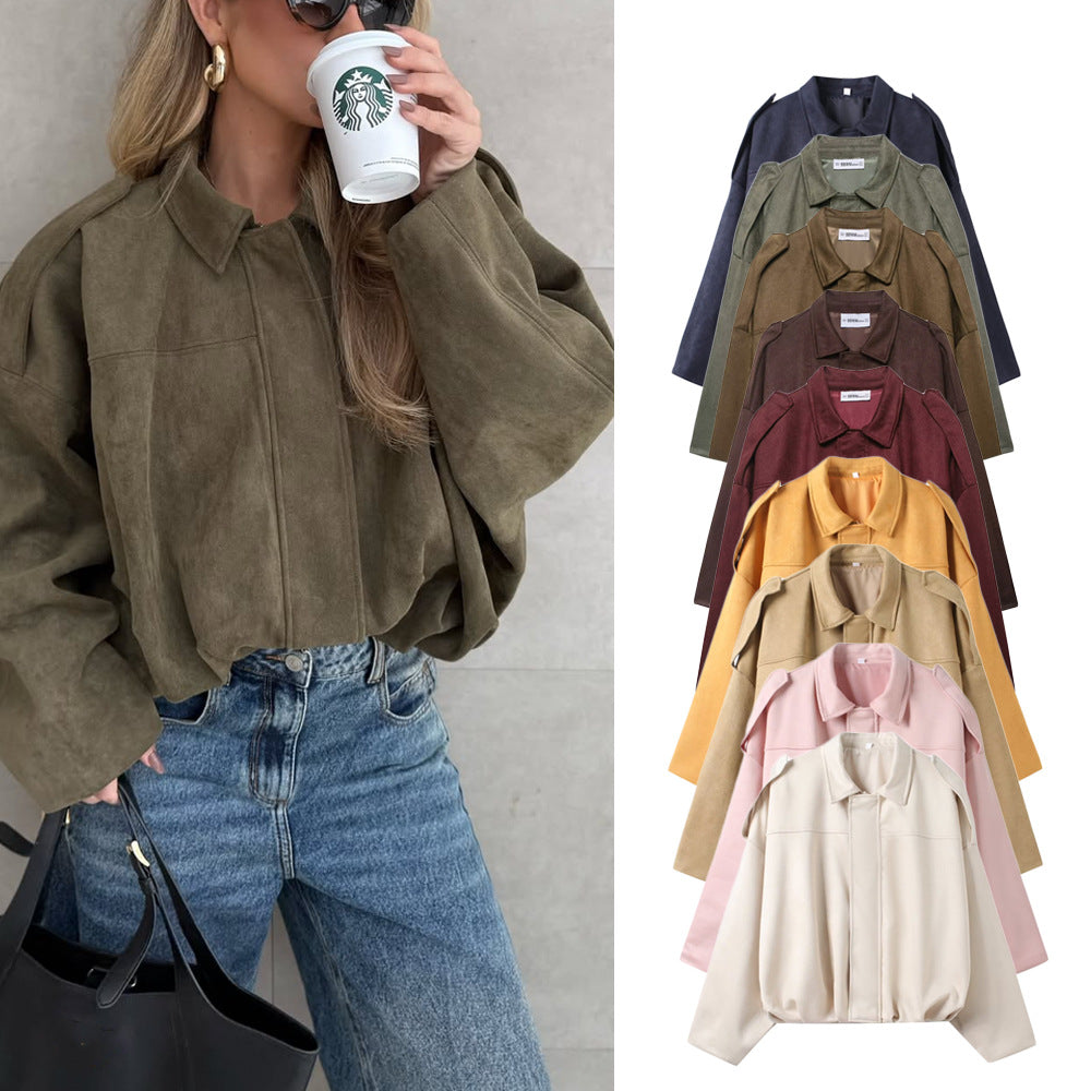 Damen Oversize-Cropped Jacke mit Balloon-Saum und Schulter-Cutouts Nord Taschen