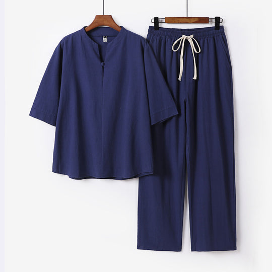 Unisex Lockeres Lounge-Set mit Stehkragen-Halbarmshirt und Elastischer Bundhose Nord Taschen