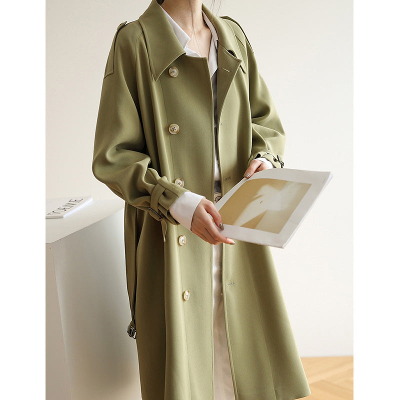 Damen Langer minimalistischer Trench‑Mantel im Cocoon‑Schnitt mit verstellbaren Manschetten Nord Taschen