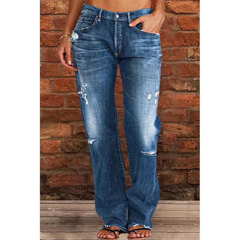Damen Lockere Destroyed-Jeans mit weitem Bein und niedriger Taille Nord Taschen