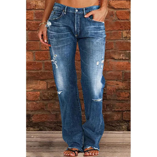Damen Lockere Destroyed-Jeans mit weitem Bein und niedriger Taille Nord Taschen