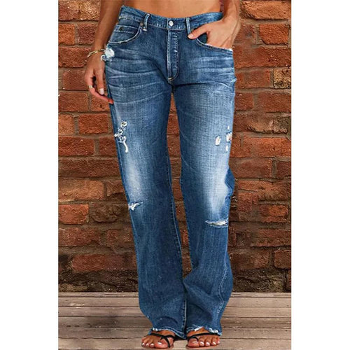 Damen Lockere Destroyed-Jeans mit weitem Bein und niedriger Taille Nord Taschen