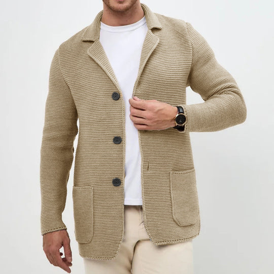 Herren grobgestrickter Strickcardigan mit Schalkragen und aufgesetzten Taschen Nord Taschen