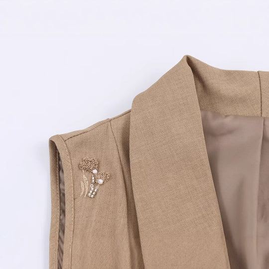 Damen Ärmelloser Weste-Blazer und Weite Stickhose Zweiteiler Nord Taschen