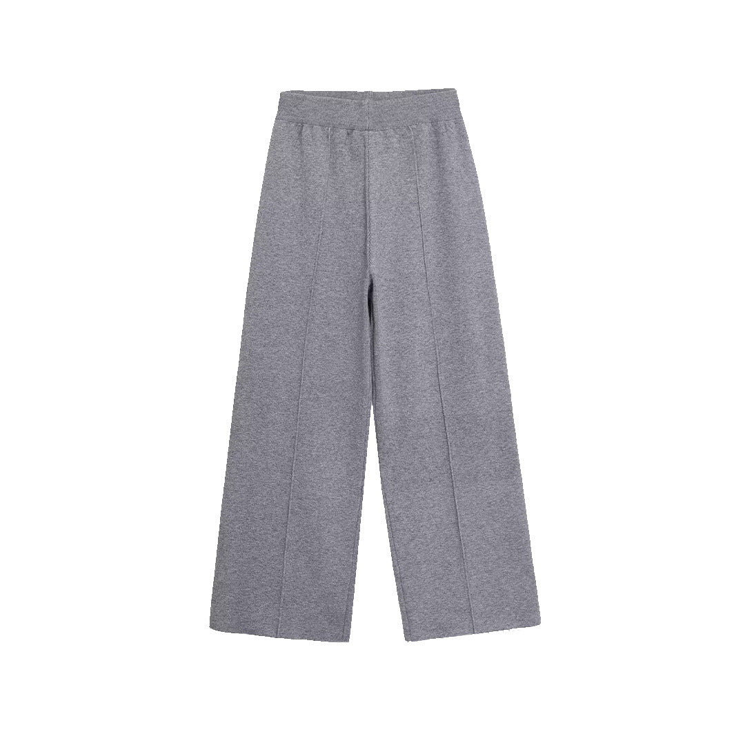 Damen Weite Strickhose mit hoher Taille, elastischem Bund und Teilungsnaht Nord Taschen