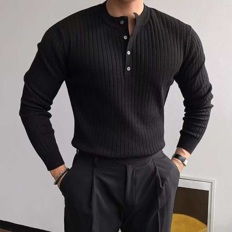 Herren Modisches Langarm-Rippstrickshirt Nord Taschen