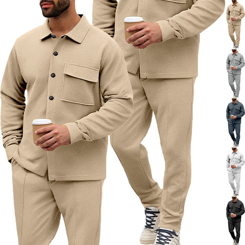 Herren Komfort-Zweiteiler Waffelstruktur-Hemdjacke mit Pattentasche und Relax-Bundhose Nord Taschen