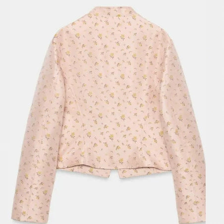 Damen Cropped Militärblouson mit Mandarinkragen, Zierkordeln und floraler Webstruktur Nord Taschen
