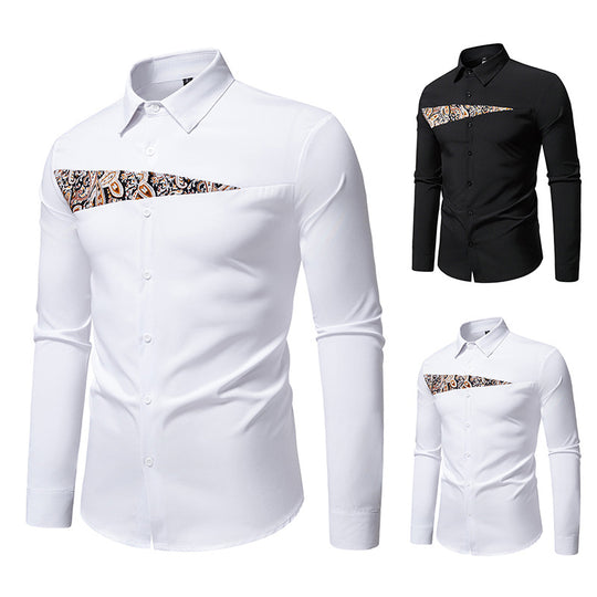 Herren Slim-Fit Business-Hemd mit Paisley-Brustpasse und Kentkragen Nord Taschen