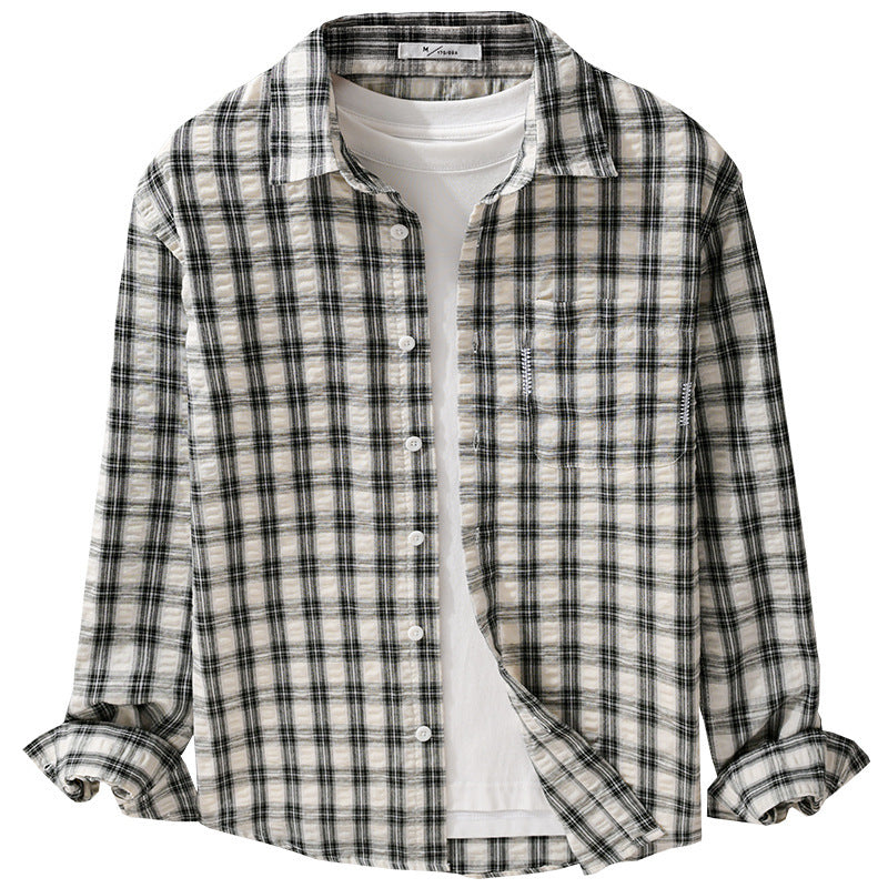 Herren Leichtes kariertes Baumwoll-Overshirt mit Soft-Crinkle‑Struktur, Brusttasche und Relaxed‑Fit Nord Taschen