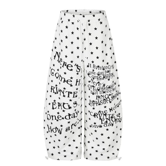Damen Weite Palazzo-Loungehose mit Sternenallover, Tunnelzugbund und typografischem Print Nord Taschen
