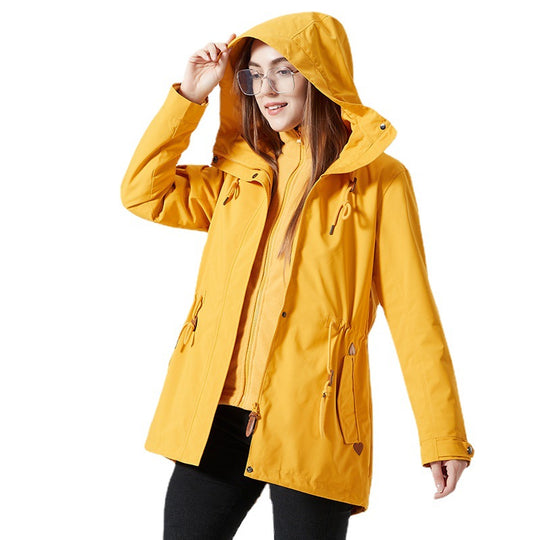 Damen Wasserabweisende taillierte Parka-Jacke mit Kapuze und Kordelzug Nord Taschen
