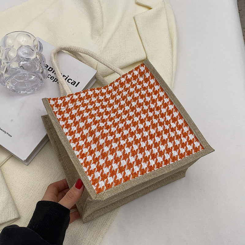 Damen Jute-Bag im klassischen Hahnentrittmuster Nord Taschen