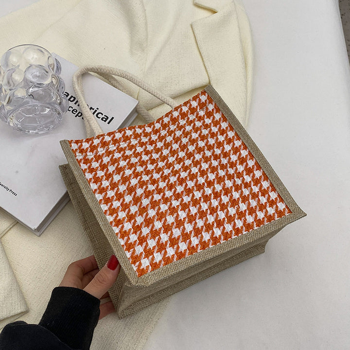 Damen Jute-Bag im klassischen Hahnentrittmuster Nord Taschen