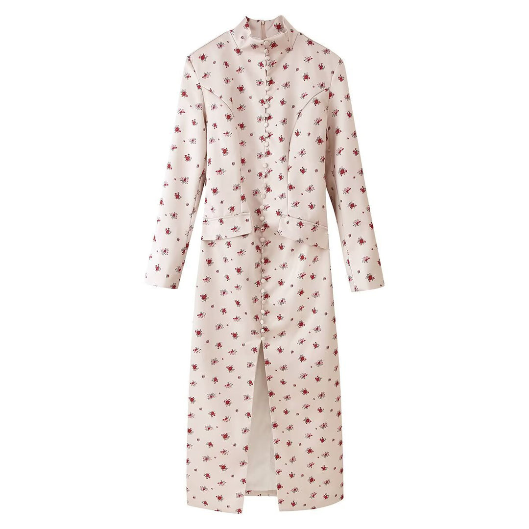 Damen Midikleid mit Stehkragen, floraler Allover‑Print und verdeckter Knopfleiste Nord Taschen