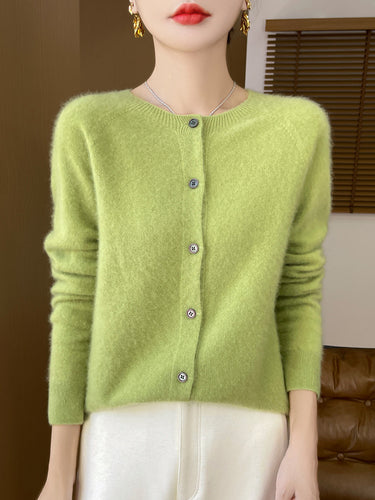 Damen Kuscheliger Kurzcardigan aus Mohair‑Mix mit feiner Schurwollstruktur und Perlmuttknopfleiste Nord Taschen