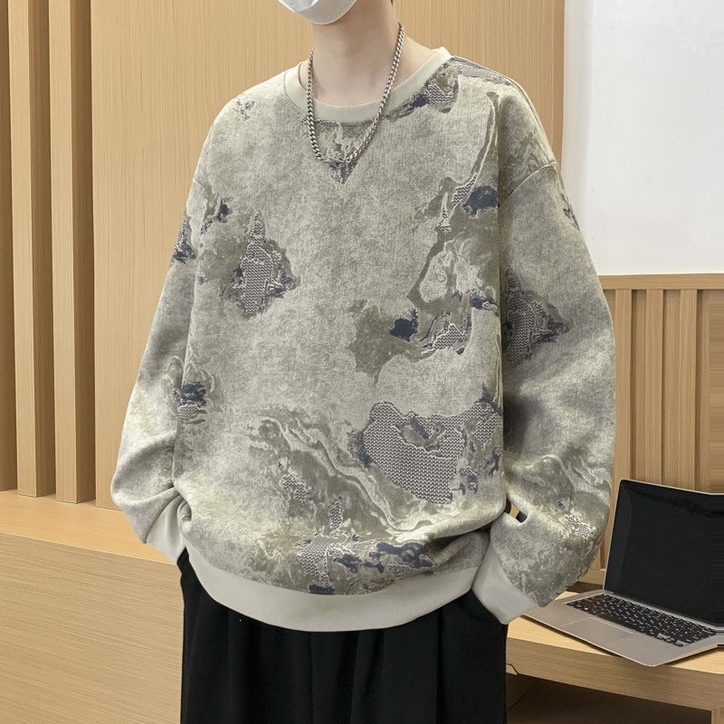 Herren Oversize-Sweatshirt mit abstraktem Marmor-Print und schwerer Baumwollmischung Nord Taschen