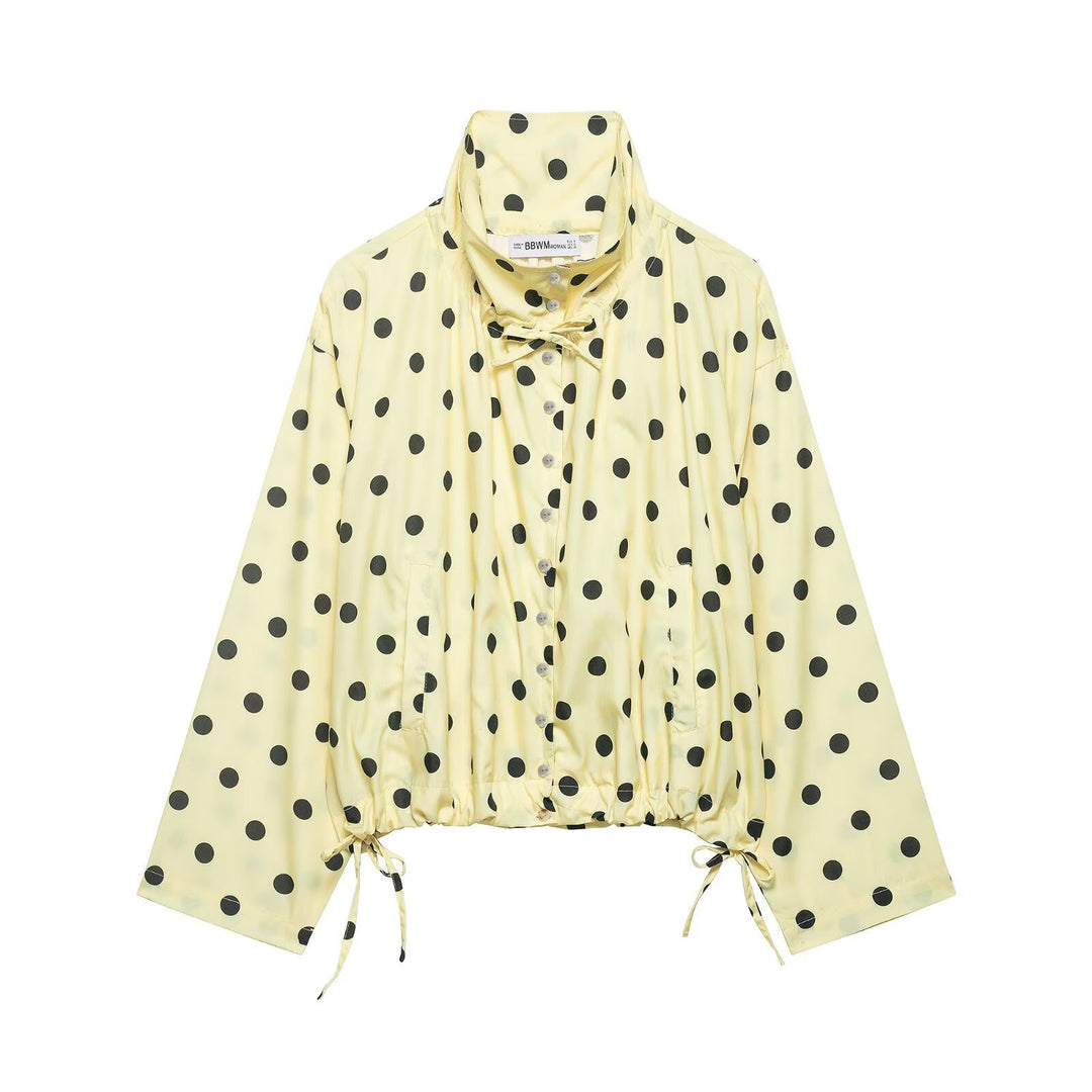 Damen Leichte Oversize-Polka-Dot Windjacke mit Stehkragen, Knopfleiste und Kordelzug Nord Taschen