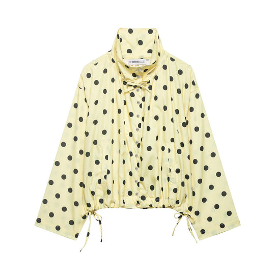 Damen Leichte Oversize-Polka-Dot Windjacke mit Stehkragen, Knopfleiste und Kordelzug Nord Taschen